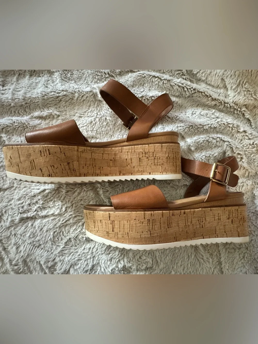 Steve Madden, Corrina Leather Cork Platform Sandals, Cognac, Women’s 10M
